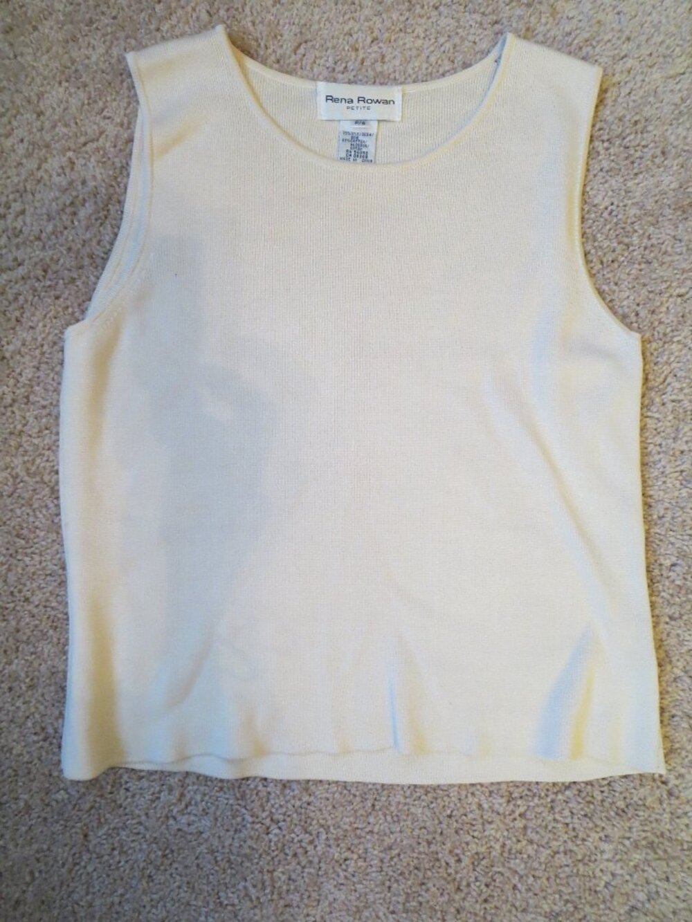 Rena Rowan Women's Cream Knit Top Sleeveless Crew Neck 75% Silk,25% Cotton Sz=PS